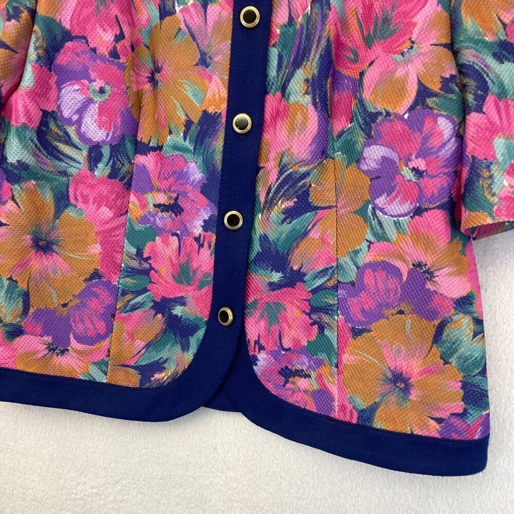 Pablo Collection Button Up Floral Blazer Jacket 8P Petite 8 Colorful 1/2 Sleeve - Picture 8 of 11